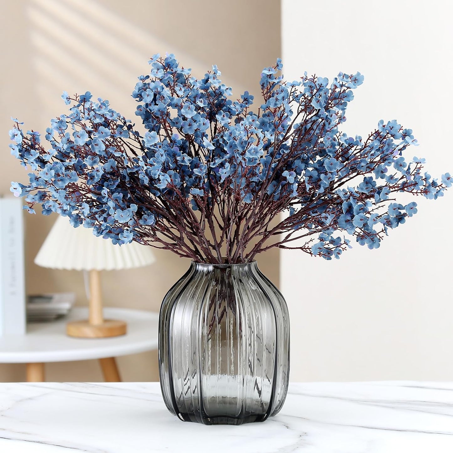 JAKY-Global Babys Breath Silk Artificial Flowers Bulk 6pcs for Fall Decor Fake Flower Bouquet Bulk for Home Kitchen Indoor Bouquet Floral Arrangement Table Centerpieces Party Decor(Blue Ashes)