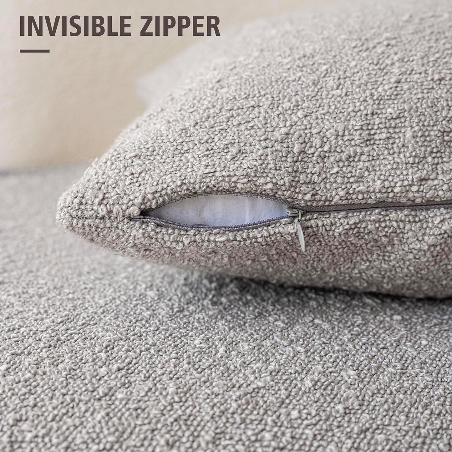 Foindtower Decorative Textured Boucle Throw Pillow Covers Accent Solid Pillow Cases Neutral Soft Cozy Couch Cushion Case for Chair Sofa Bedroom Living Room Home Decor 16x16 Inch,1PC,Neutral Grey