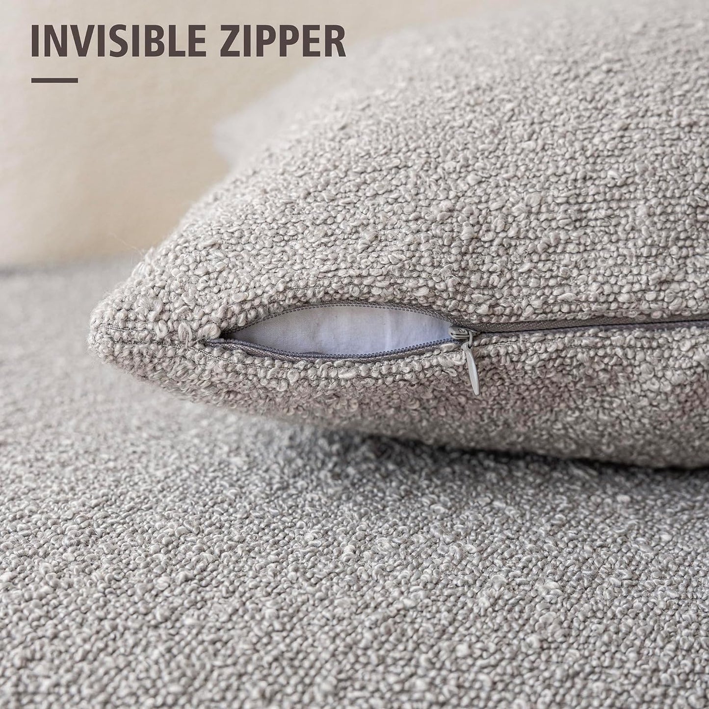 Foindtower Decorative Boucle Throw Pillow Covers Accent Solid Pillow Cases Cozy Soft Textured Couch Cushion Case for Chair Sofa Bedroom Living Room Home Decor 22 x 22 Inch,Neutral Grey