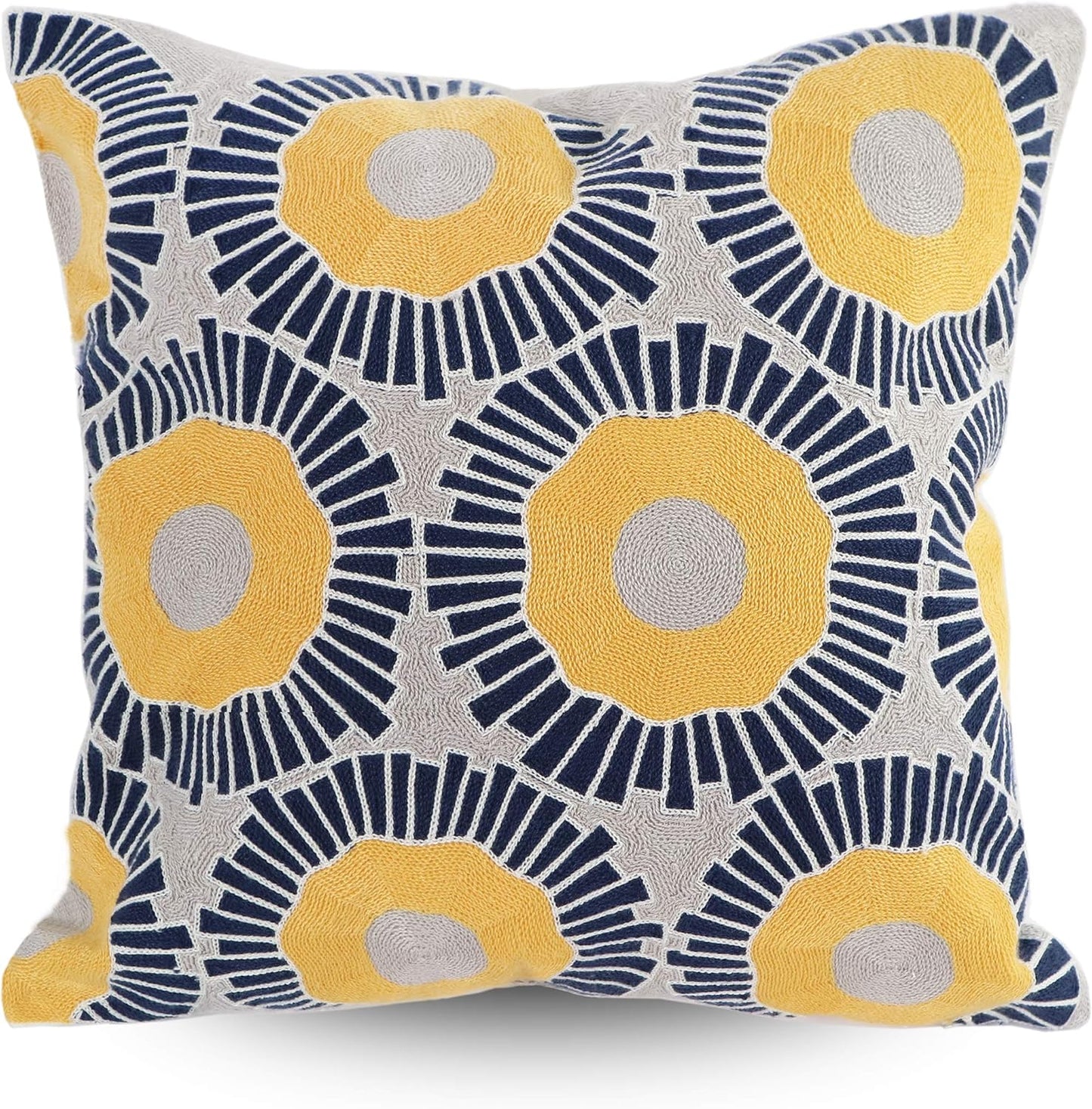Embroidery Throw Pillow Covers 18x18 Home Decor Floor Pillow Cover for Couch Sofa Bed Room Chair 100% Cotton Cushion Cover Pillowcase 45x45cm Yellow Sunflowers Embroidered, 1 Piece