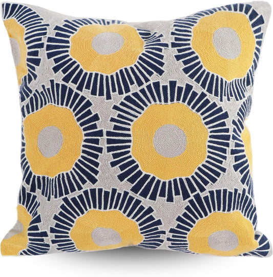Embroidery Throw Pillow Covers 18x18 Home Decor Floor Pillow Cover for Couch Sofa Bed Room Chair 100% Cotton Cushion Cover Pillowcase 45x45cm Yellow Sunflowers Embroidered, 1 Piece