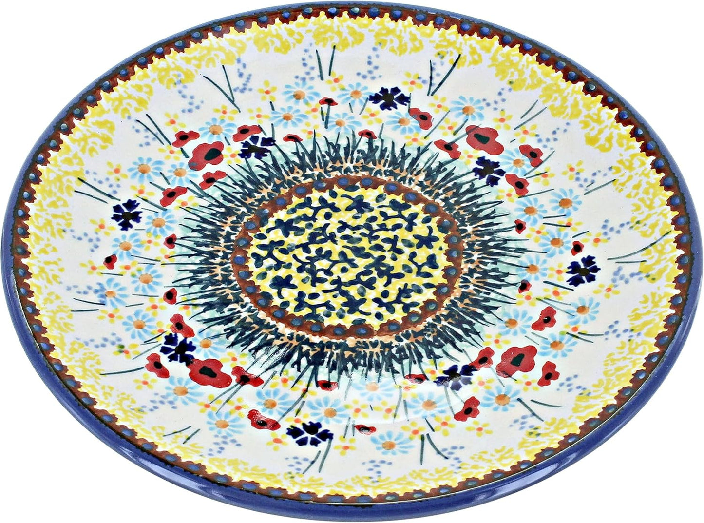 Blue Rose Polish Pottery - Yellow Prairie Garden Dessert Plate - 7" Diameter - Beautiful Plate for Cake, Appetizers, or Snacks