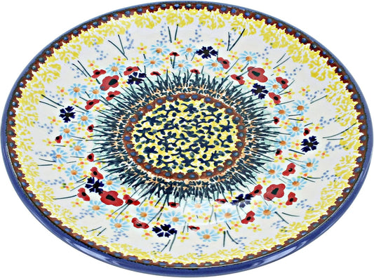 Blue Rose Polish Pottery - Yellow Prairie Garden Dessert Plate - 7" Diameter - Beautiful Plate for Cake, Appetizers, or Snacks