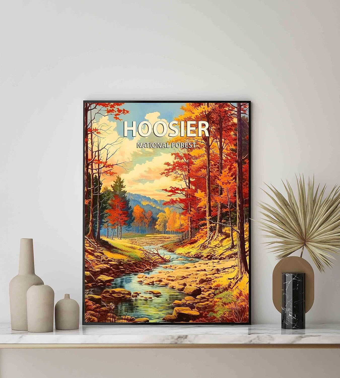 Hoosier National Forest Poster Art Print Retro Mountain Wall Art Poster Vintage Decor Nature Recreation Wilderness Wildlife Decoration, Outdoor Adventure Scenic Beauty Artwork. (Hoosier National