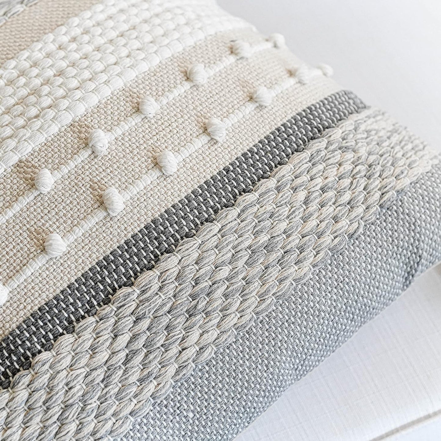 BlissBlush Gray Boho Throw Pillow Cover 20x20 Grey Decorative Accent Pillow for Couch Square Woven Textured Pillowcase Modern Farmhouse Pillow for Bed Bohemian Pillow Cover (Pack of 1)