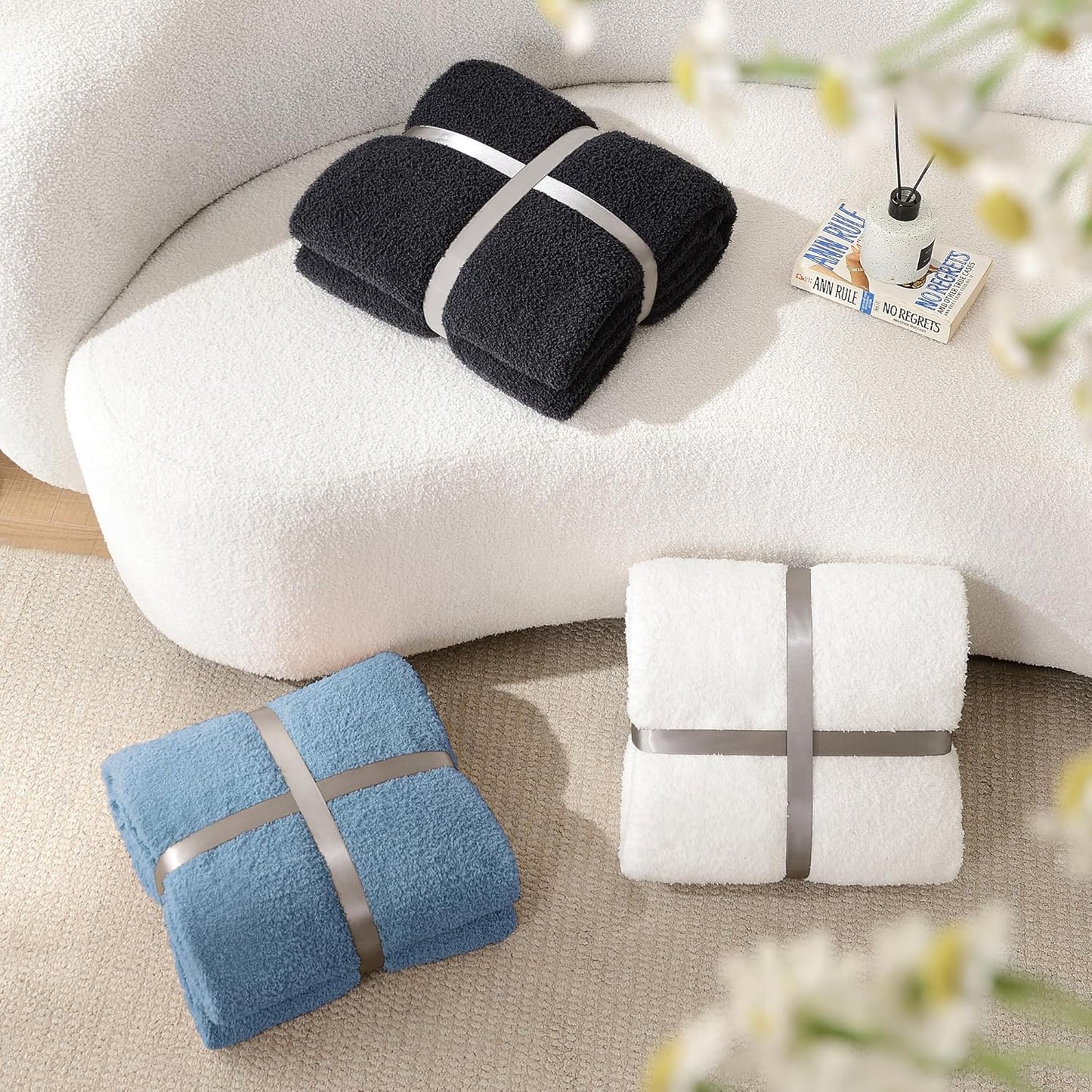 Knit Twin Size Bed Blanket Super Soft Warm Blanket for Bed Lightweight Cozy Plush Fuzzy Blanket for Couch Sofa 60x80 Inches Dusty Blue