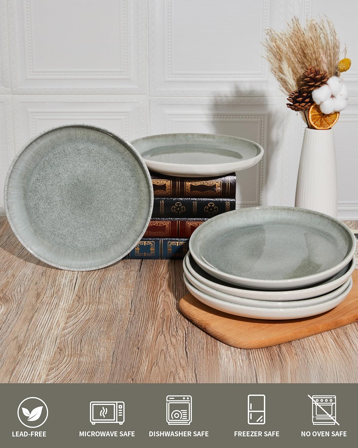 Gradient Green Dinner Plates Set of 6, 10 Inch Reactive Glaze Ceramic Plates Set, Modern Dinnerware Dishes Set for Kitchen, Microwave & Dishwasher Safe, Highly Chip and Crack Resistant