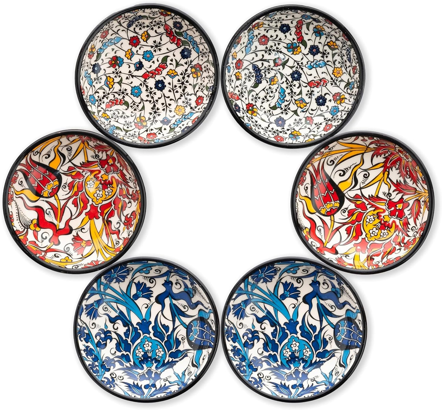 Handmade Ceramic Dipping Bowls – Set of 6, 2.5 Oz Small Sauce Dishes, Colorful Pinch Bowls, Charcuterie Serving Bowls, Microwave & Dishwasher Safe (IZNIK CARNATION)