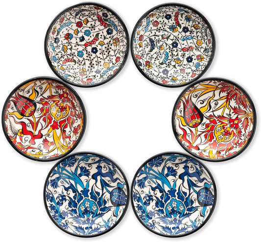 Handmade Ceramic Dipping Bowls – Set of 6, 2.5 Oz Small Sauce Dishes, Colorful Pinch Bowls, Charcuterie Serving Bowls, Microwave & Dishwasher Safe (IZNIK CARNATION)