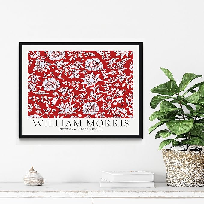 William Morris Red Theme Wall Art Poster Prints, Famous Artist Patterns, Vintage Flowers Decor Artwork, Tapestry Historic Cultural Illustrations Fine Art, Colorful for Living Room, Bedroom, Office,