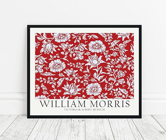 William Morris Red Theme Wall Art Poster Prints, Famous Artist Patterns, Vintage Flowers Decor Artwork, Tapestry Historic Cultural Illustrations Fine Art, Colorful for Living Room, Bedroom, Office,