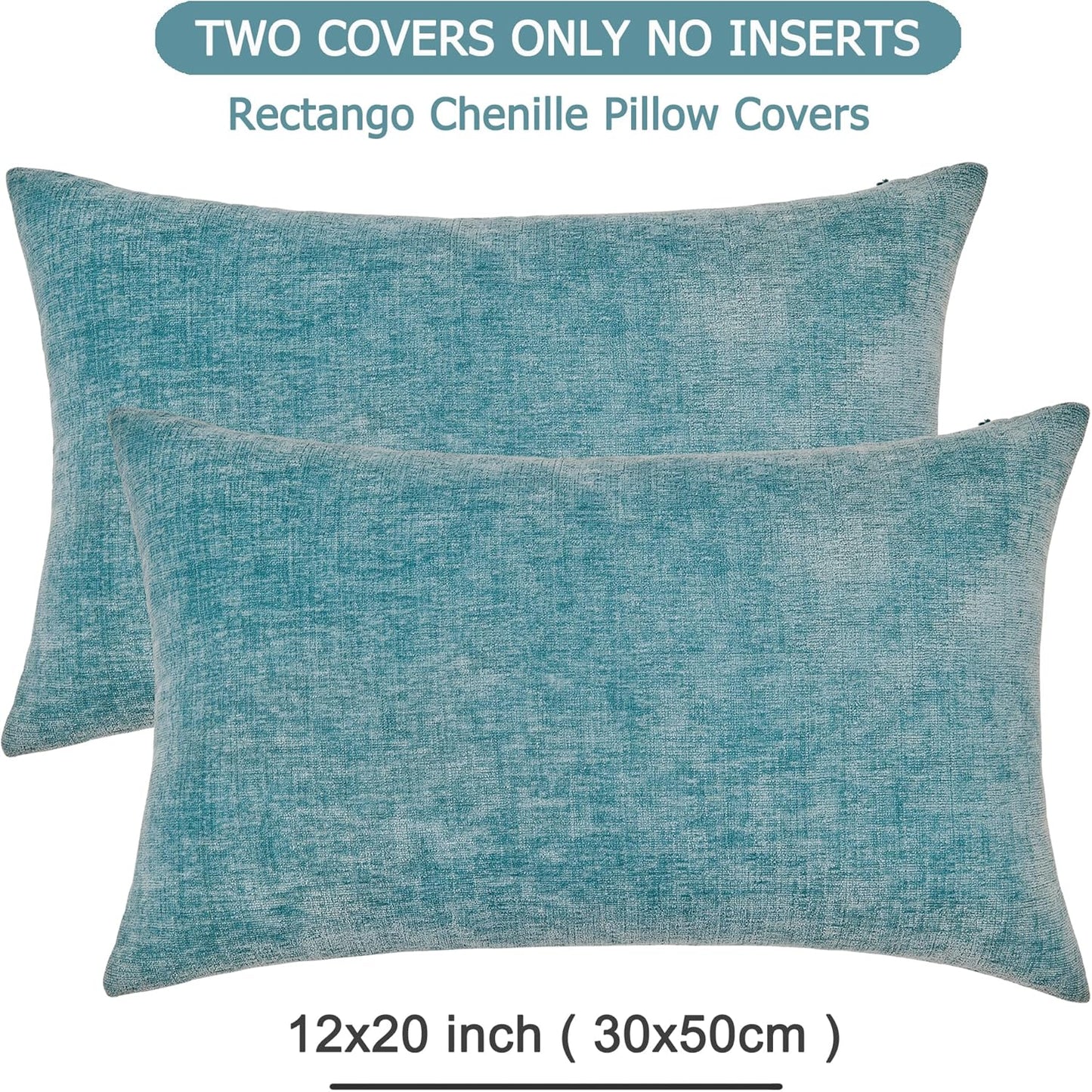 GAWAMAY Lumbar Decorative Rectangle Throw Pillow Covers 12"x20" Inch Set of 2, Super Soft Chenille Pillowcase for Sofa Living Room Bedroom Couch Cushion Cover Smoke Blue 30x50cm (ONLY Covers)