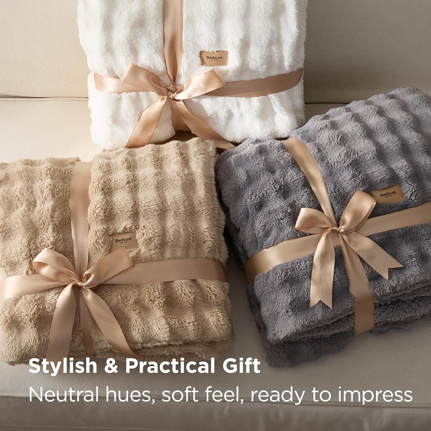 Bedsure Bubble Sherpa Blanket King Size for Bed - Fuzzy Fleece Thick Warm Blanket for Winter, GentleSoft Cozy Plush Throw Gift for Women, Room Decor, Grey, 108x90 Inches