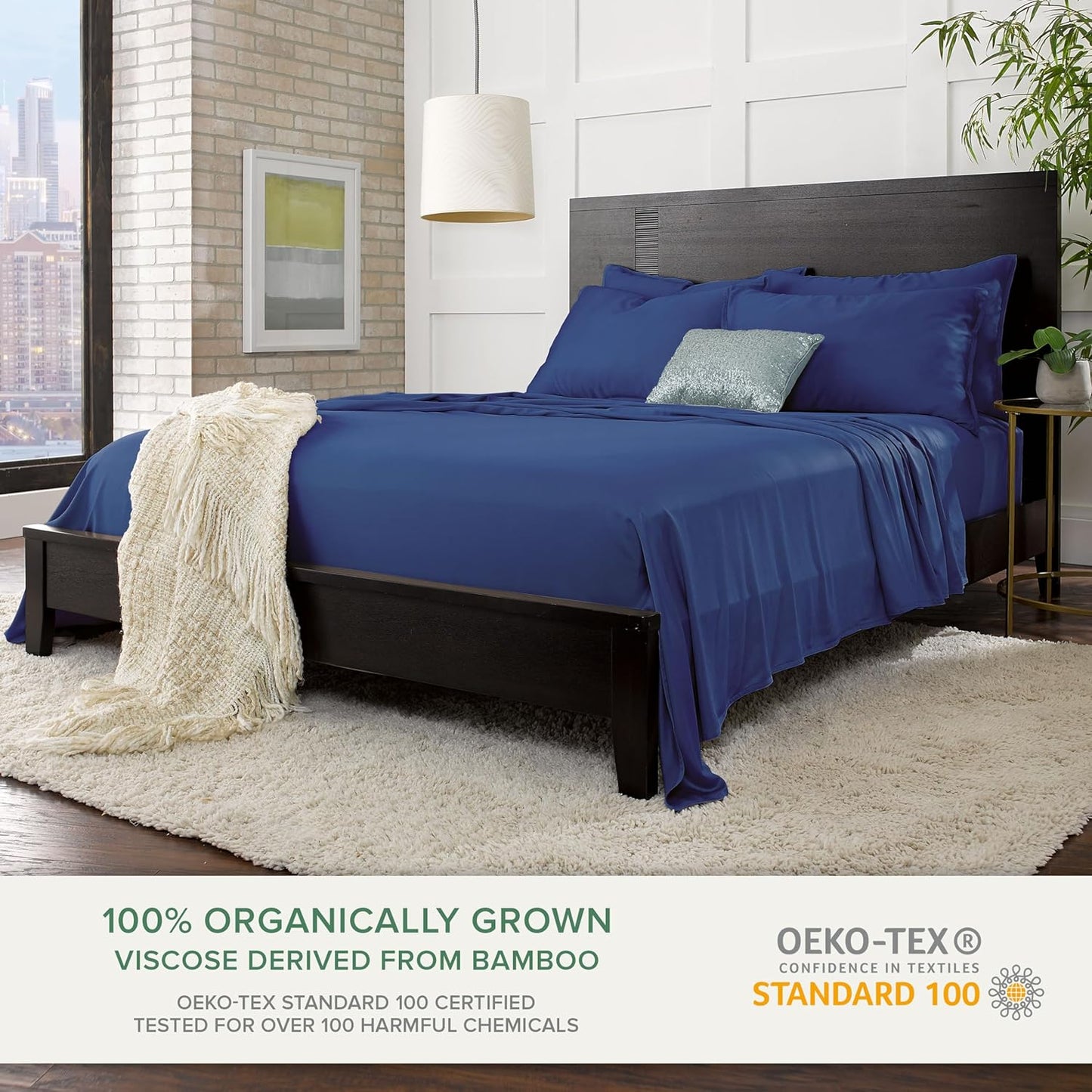 Full Sheets by Pure Bamboo, Genuine 100% Organic Viscose Derived from Bamboo Bed Sheet Set, Luxuriously Soft & Cooling, Double Stitching, Lifetime Quality Promise (Full, Cobalt Blue)