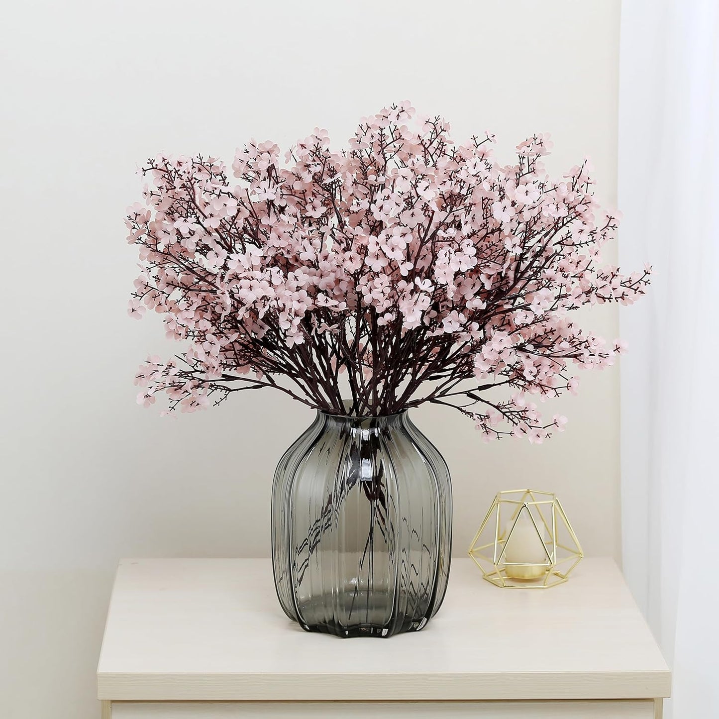 JAKY-Global Babys Breath Fabric Cloth Artificial Flowers 6 Bundle European Fake Silk Plants Decor Wedding Party Decoration Bouquets Real Touch DIY Home Garden (Autumn Pink-6pcs)