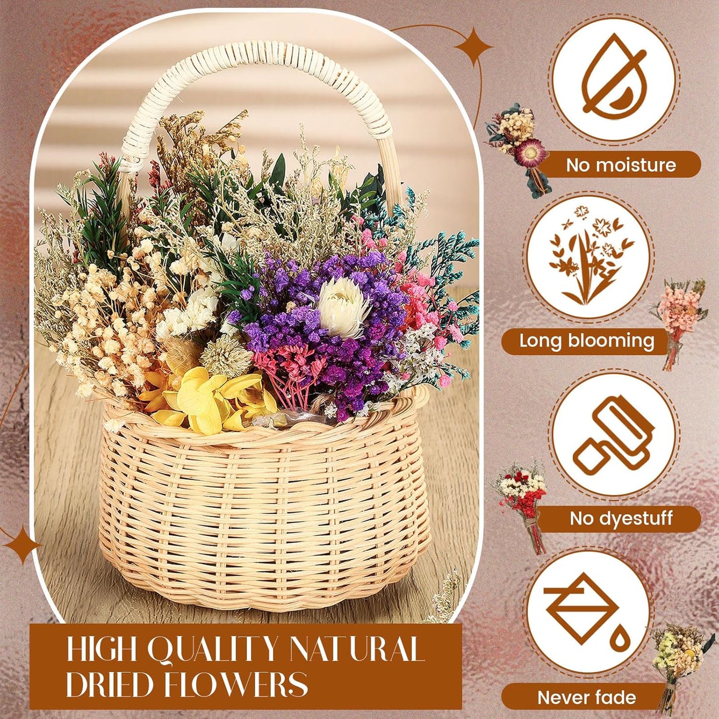 Layhit 24 Pcs Boho Dried Flower Bouquet Mini Wedding Handmade Dry Flowers Decor for Vase Crafts DIY Photo Boutonniere for Men Floral Plant for Bridesmaid Gift Birthday Decor(Colorful)