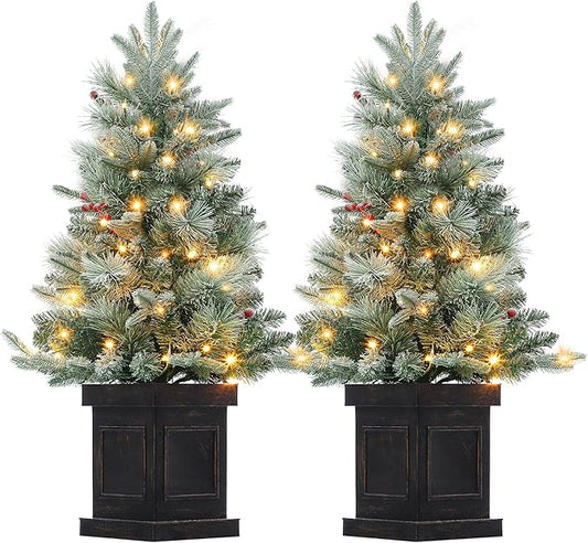 3 ft Pre-Lit Mini Xmas Tree with Multi-Mode Led Lighting (2, Black Vintage Base)