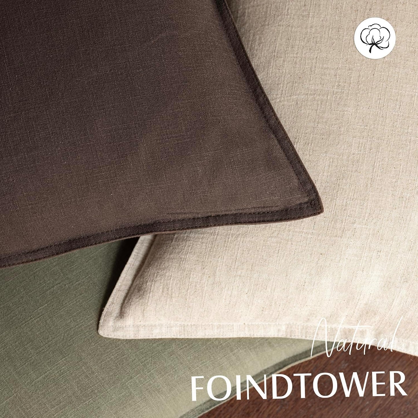 Foindtower Pack of 2, Decorative Linen Soild Throw Pillow Covers Soft Accent Cushion Case Boho Farmhouse Neutral Pillowcase for Couch Sofa Bedroom Living Room Home Decor 22 x 22 Inch Reddish Brown