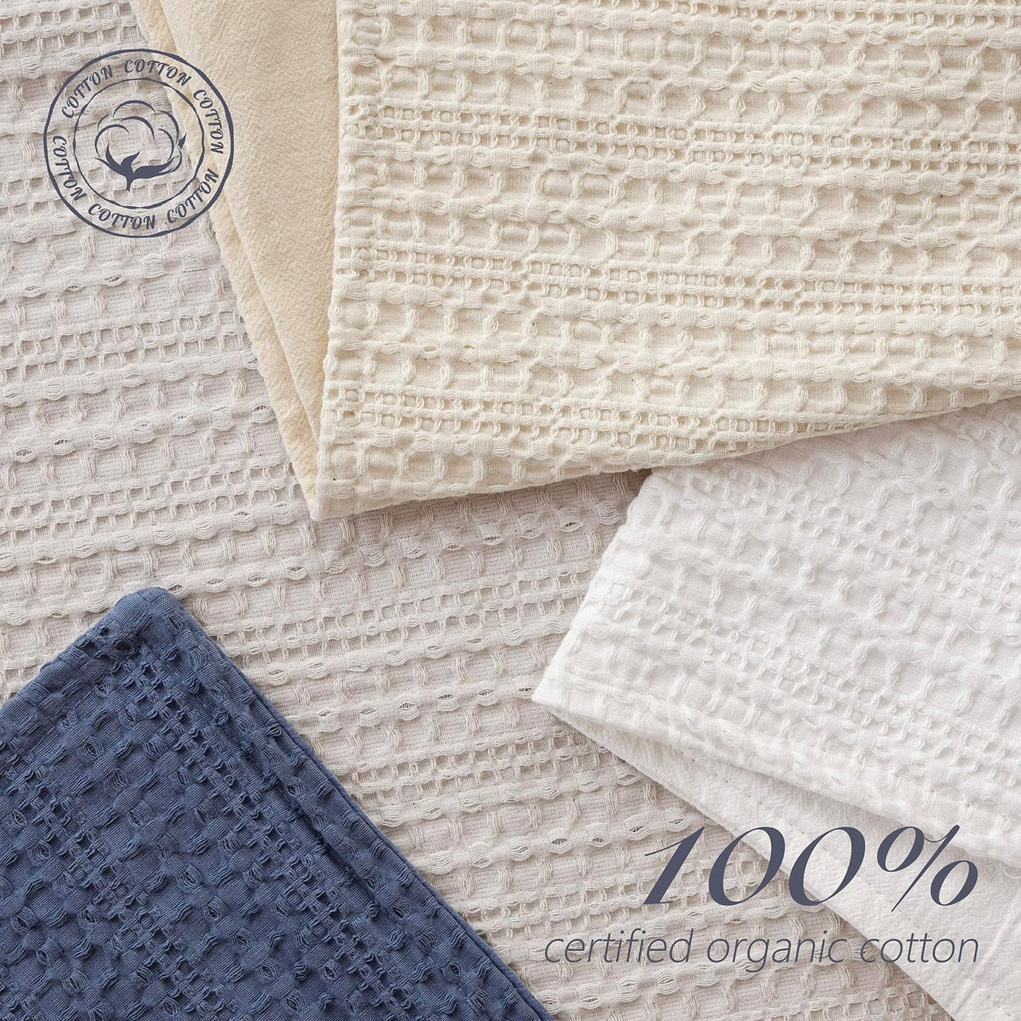 Foindtower Set of 2 Decorative Cotton Waffle Weave Throw Pillow Covers Euro Shams Cushion Covers Accent European Pillowcase for Bed Couch Sofa Bedroom Living Room Home Decor 18×18 Inch Natural Beige