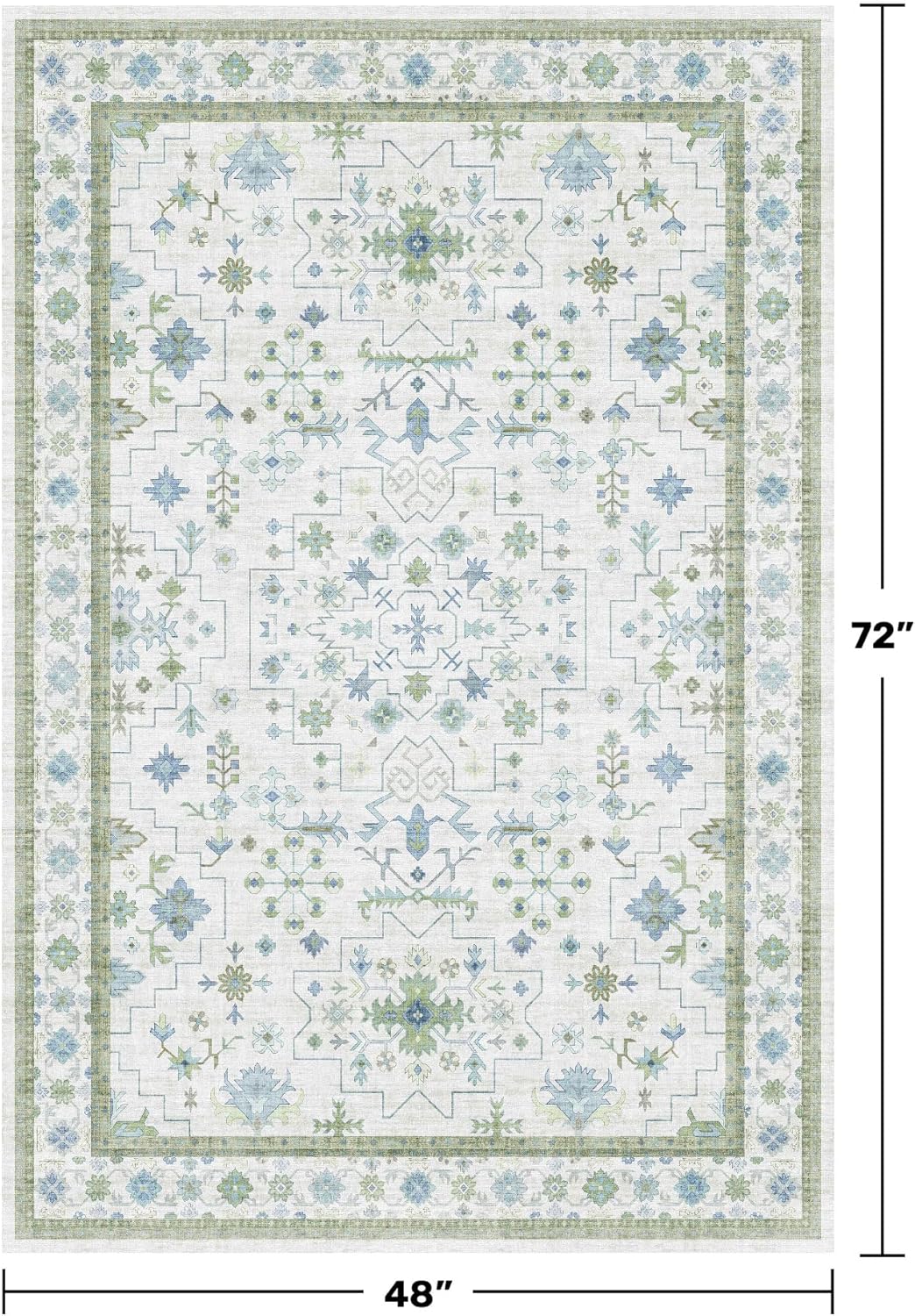 Blue and Green 4x6 Rugs for Small Living Room - Oushak Boho Pastel, Low Pile Non Slip Stain Resistant Throw Rug for Under Bed, Large Entryway, Kitchen, Floor Carpet Aesthetic Boys