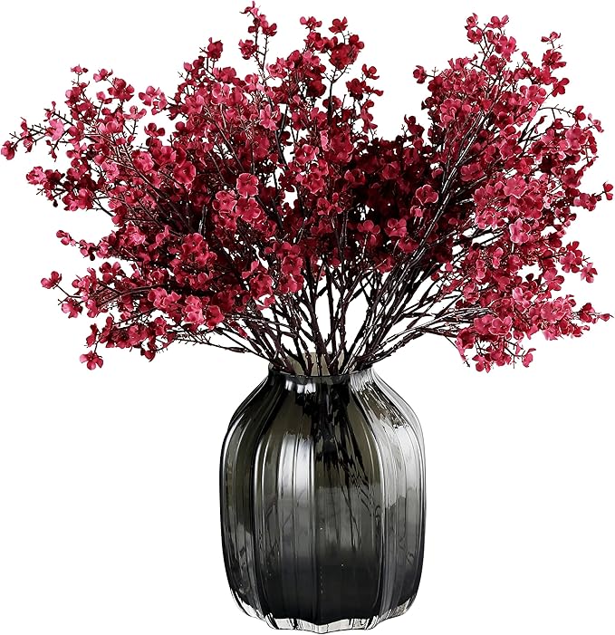 20pcs Babys Breath Artificial Flowers Gypsophila Bouquet Bulk Fake Spring Silk Small Flowers Real Touch Faux Floral for Home Bedroom Kitchen Garden Wedding Christmas Party DIY Decor (Wine Red)
