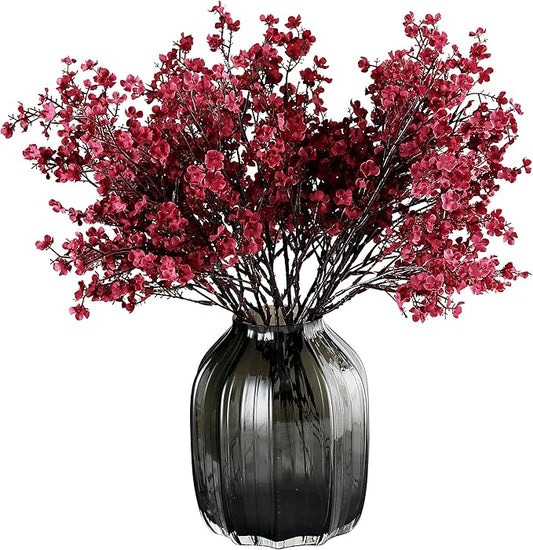 20pcs Babys Breath Artificial Flowers Gypsophila Bouquet Bulk Fake Spring Silk Small Flowers Real Touch Faux Floral for Home Bedroom Kitchen Garden Wedding Christmas Party DIY Decor (Wine Red)