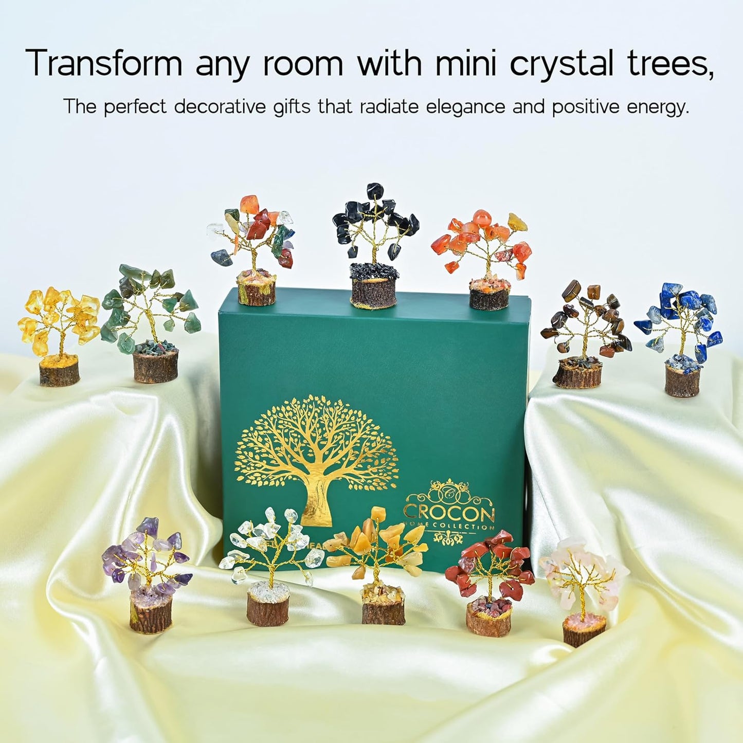 Crocon 12 Crystal Tree of Life Return Gifts Birthday Gifts for Women Chakra Healing Crystals & Stones for Positive Energy Good Luck Home and Office Decor Party Favor Gift for Mom & Dad Housewarming