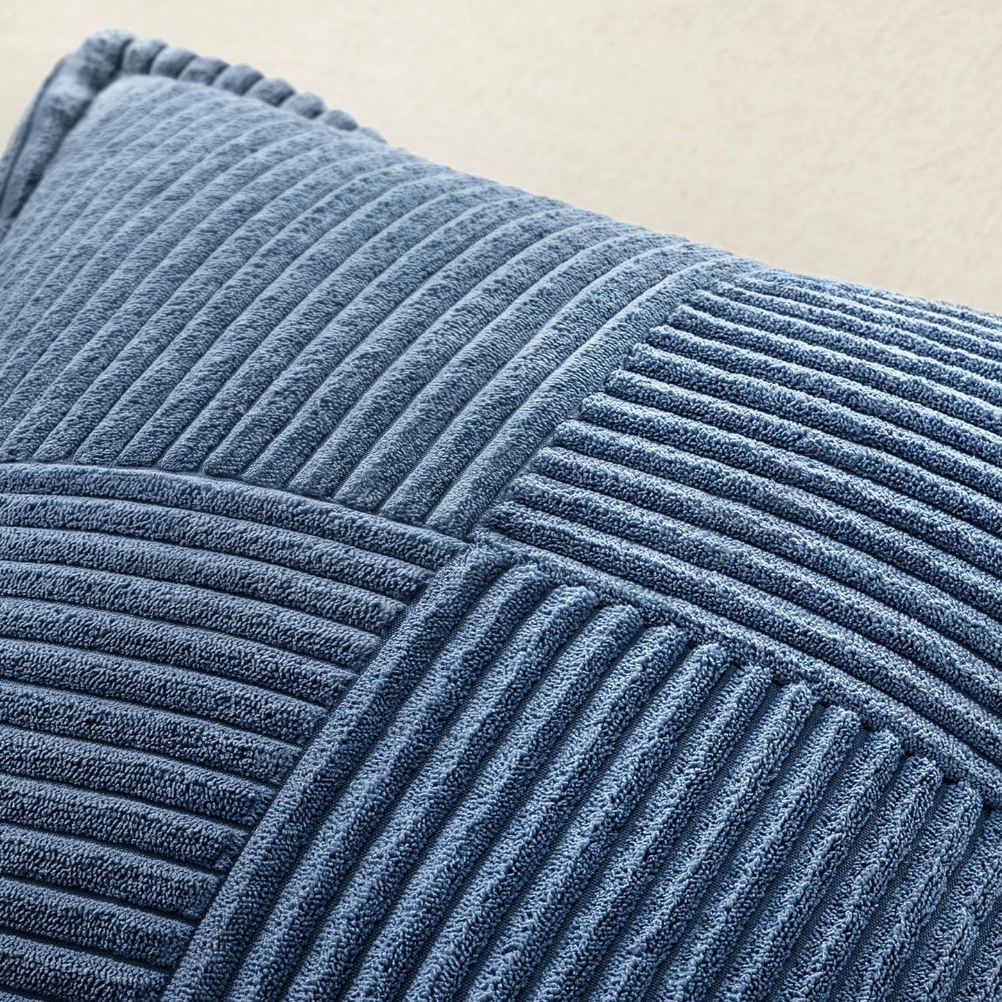 MIULEE Blue Corduroy Decorative Euro Sham Pillow Covers 24x24 Inch with Splicing Set of 2 Soft Boho Pillow Covers Broadside Textured Summer Coastal Pillowcases for Couch Bed Livingroom