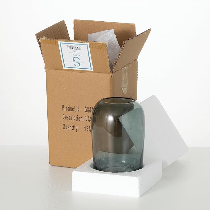 Sullivans Smoked Glass Vase, Flower Vase for Modern Home Decor, Minimalist Vase for Shelf and Table, Vases for Centerpieces, Living Room, Bedroom, Kitchen, and Office Decor (G8449)