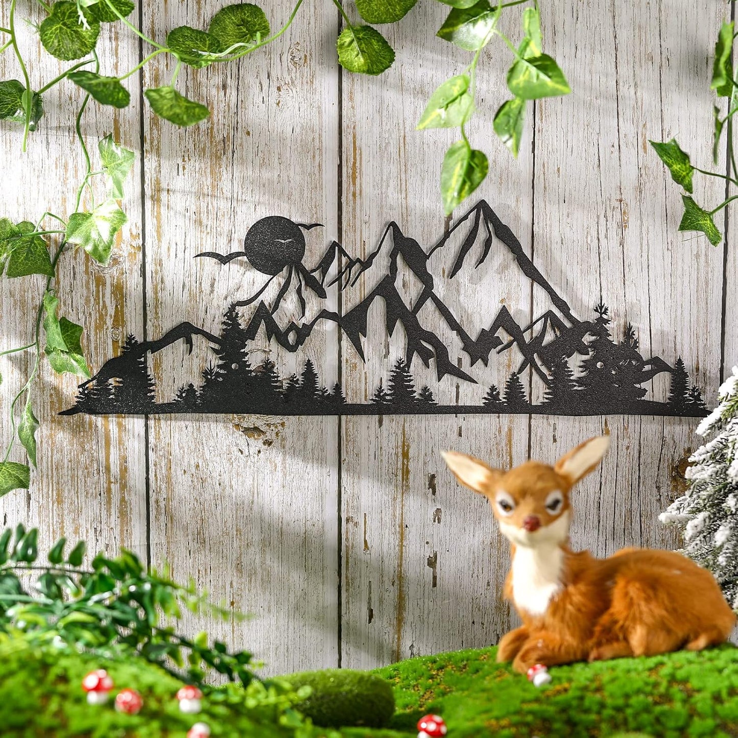 Demissle Mountain Range Metal Wall Art Decor Summit Rustic Wall Sign Forest Home Decor Sign Mountain Scene Art, 15.7 x 5.3 Inch(Black)