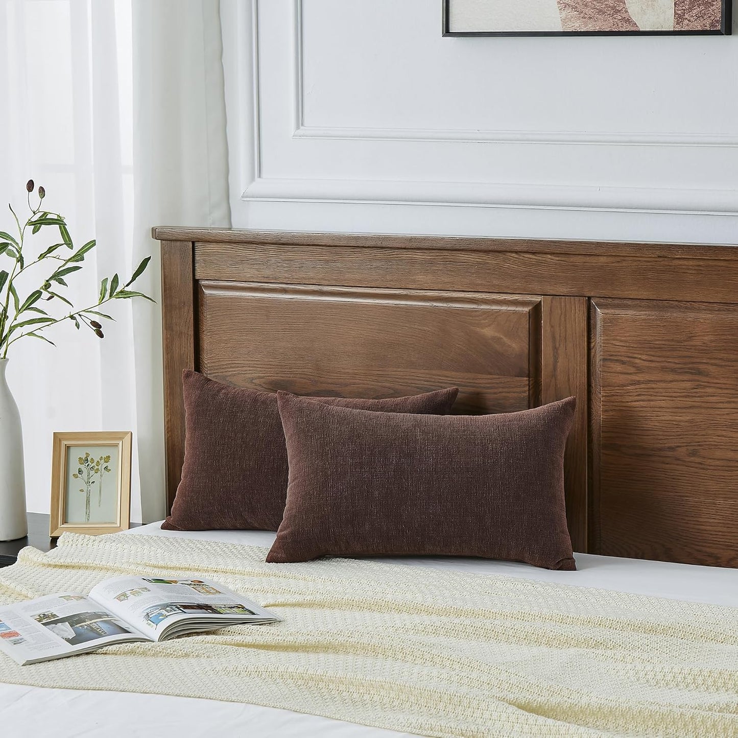 GAWAMAY Lumbar Decorative Throw Pillow Covers 12"x20" Inch Set of 2, Super Soft Chenille Rectangle Pillowcase for Living Room Bedroom Sofa Couch Cushion Support Pillow Cover 30x50cm Coffee (No Insert)