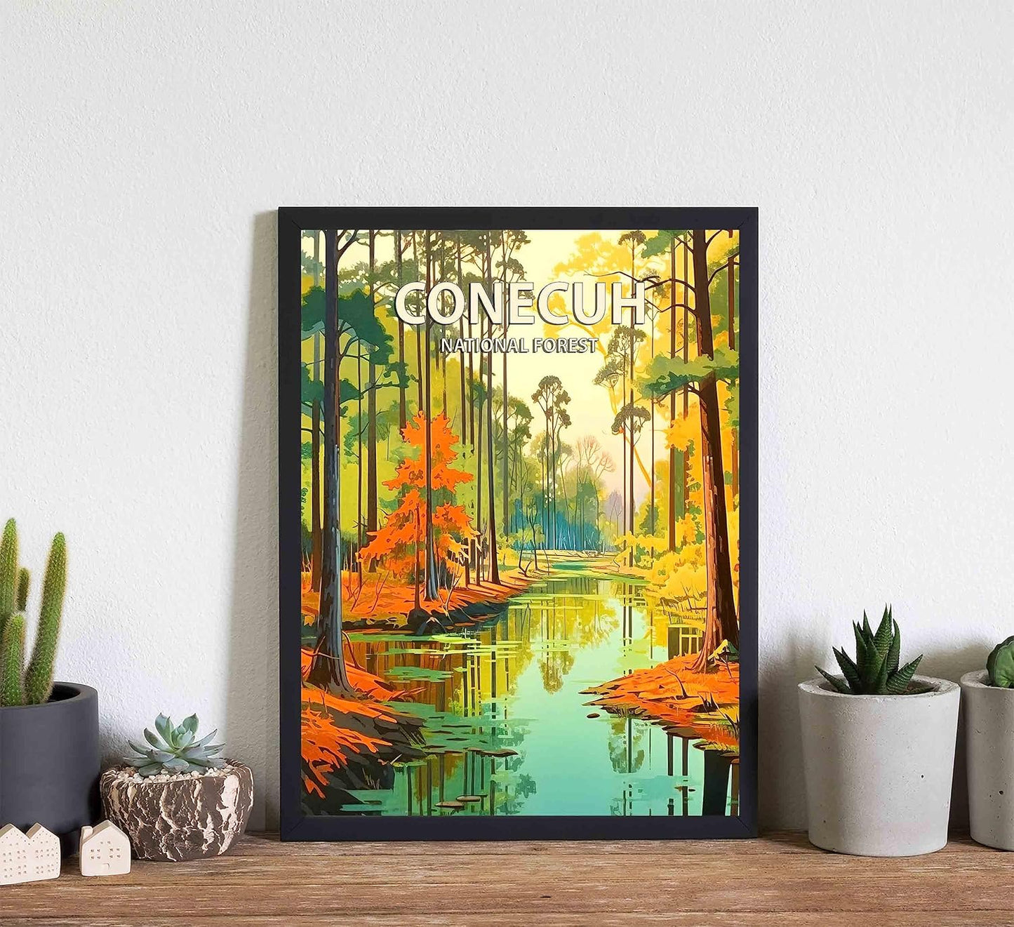 Conecuh National Forest Poster Art Print Retro Mountain Wall Art Poster Vintage Decor Nature Recreation Wilderness Wildlife Decoration, Outdoor Adventure Scenic Beauty Artwork. (Conecuh National