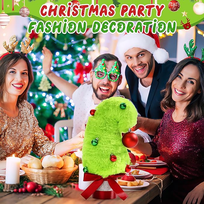 1FT Mini Tabletop Christmas Tree, Small Whimsical Lime Green Christmas Tree with Red Ball Top & 11Pcs Small Red Green Balls, Plush Fur Surface Xmas Decor for Table Home Office Holiday Party