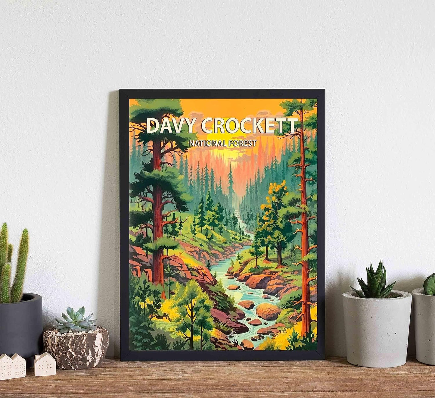Davy Crockett National Forest Poster Art Print Retro Mountain Wall Art Poster Vintage Decor Nature Recreation Wilderness Wildlife Decoration, Outdoor Adventure Scenic Beauty Artwork. (Davy Crockett