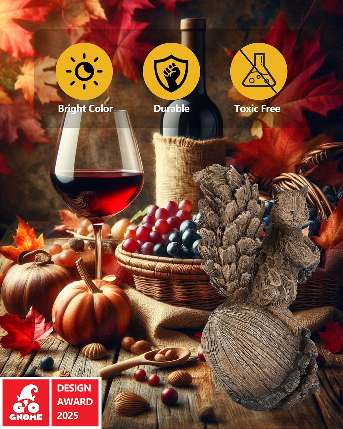 Handcrafted Resin Squirrel Figurine on Pinecone - 8'' Woodland Animals Statue for Fall Winter Spring Summer Christmas Decor (Squirrel)