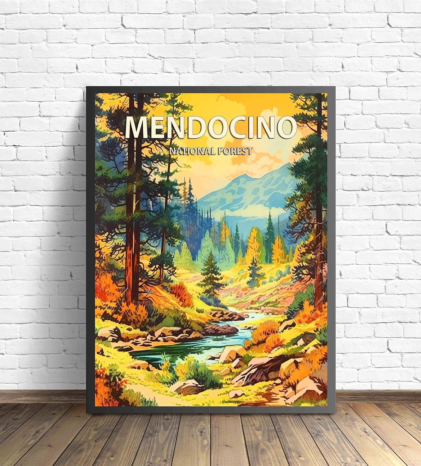 Mendocino National Forest Poster Art Print Retro Mountain Wall Art Poster Vintage Decor Nature Recreation Wilderness Wildlife Decoration, Outdoor Adventure Scenic Beauty Artwork. (Mendocino National