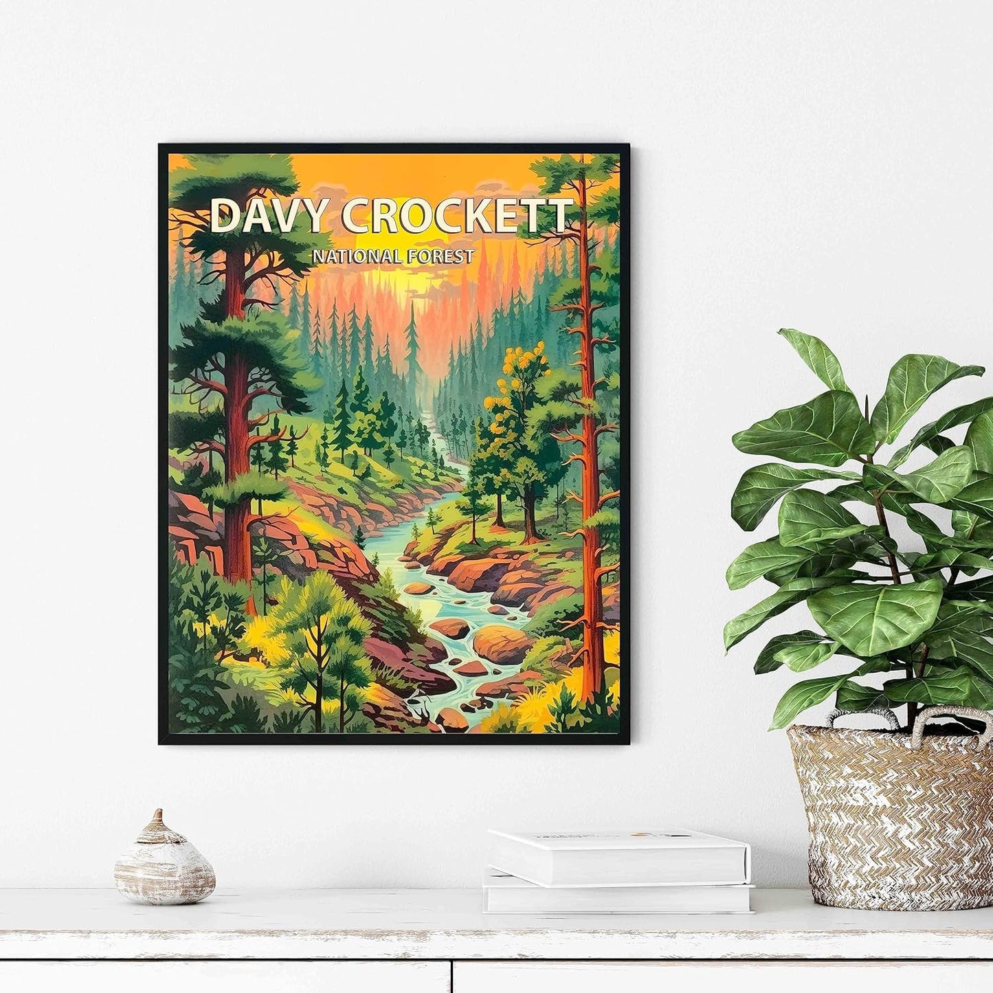 Davy Crockett National Forest Poster Art Print Retro Mountain Wall Art Poster Vintage Decor Nature Recreation Wilderness Wildlife Decoration, Outdoor Adventure Scenic Beauty Artwork. (Davy Crockett