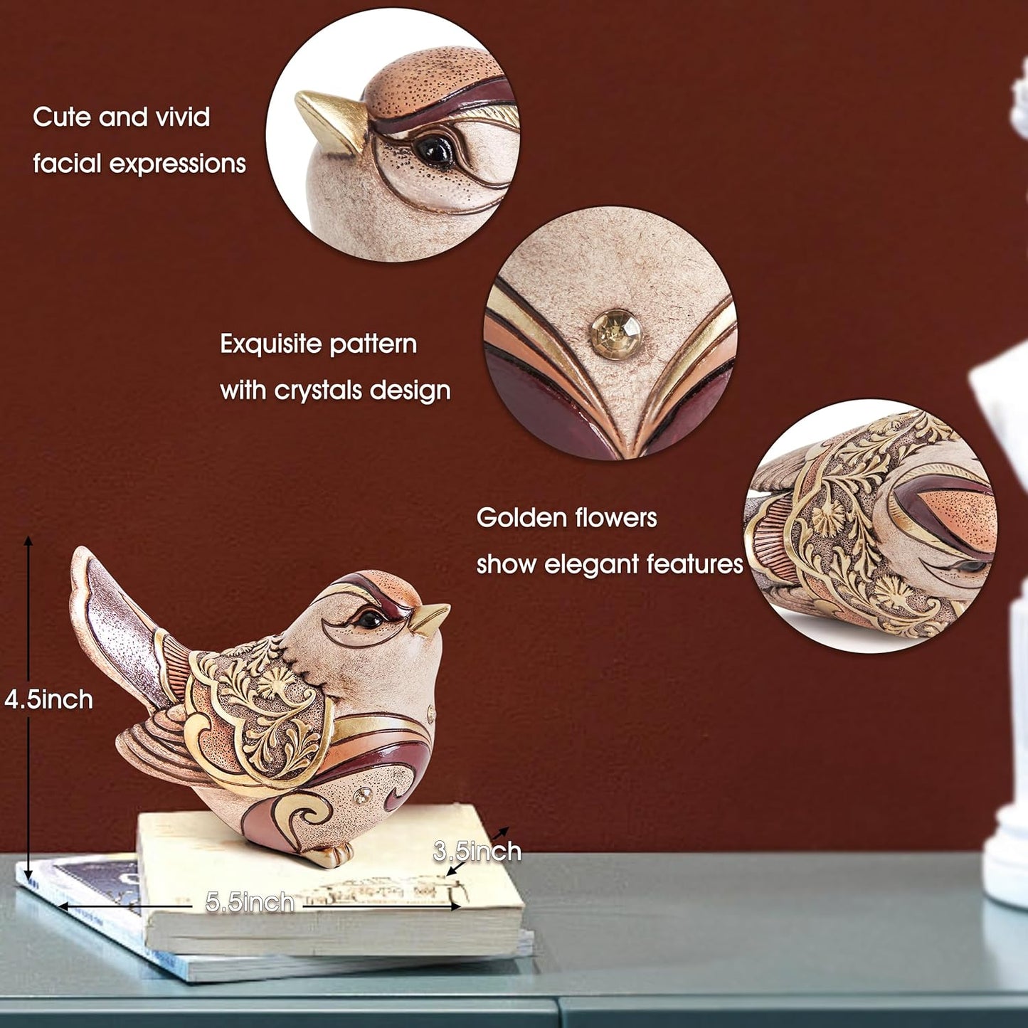 Bird Figurines For Home Decor,Bird Statue Sculpture For Shelf Decor Accents,Boho Bird Decorations For Table Office Living Room Bedroom,Retro Animal Statues Decorative Bird Gifts For Bird Lovers Women