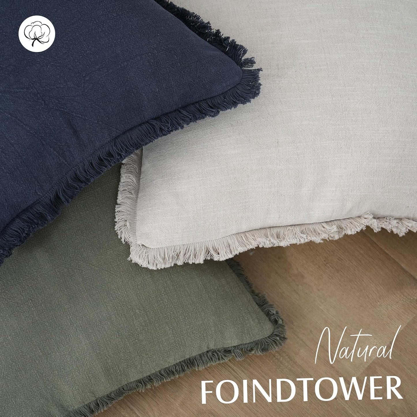 Foindtower Decorative Linen Fringe Throw Pillow Covers Cozy Boho Farmhouse Cushion Cover with Tassels Soft Accent Pillowcase for Chair Sofa Bed Living Room Home Decor, 16×16 Inch, 1PC, Navy Blue