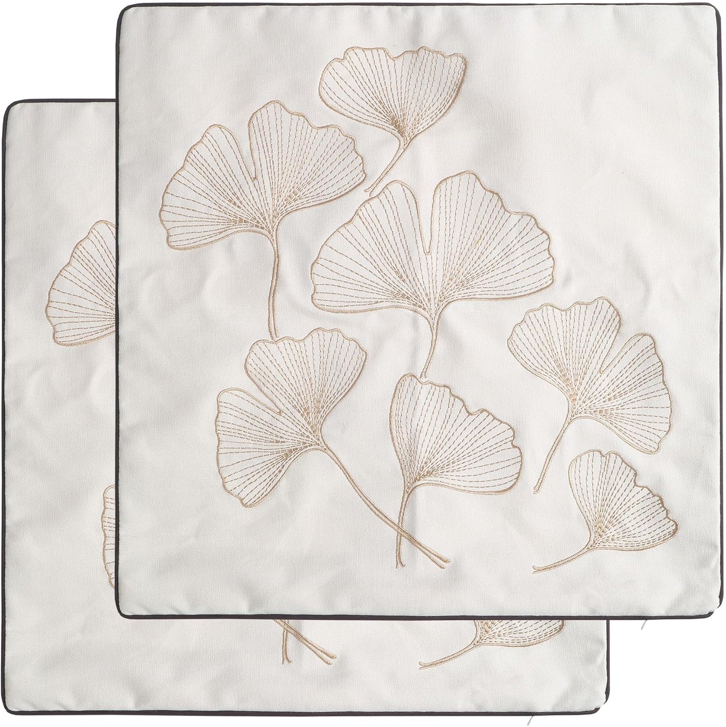 Embroidery Throw Pillow Covers 18x18 Fine Thread Golden Ginkgo Leaves Home Decor Floor Pillow Cover for Couch 100% Cotton Cushion Cover Embroidered Throw Pillow Case 45x45cm, 2 Pieces