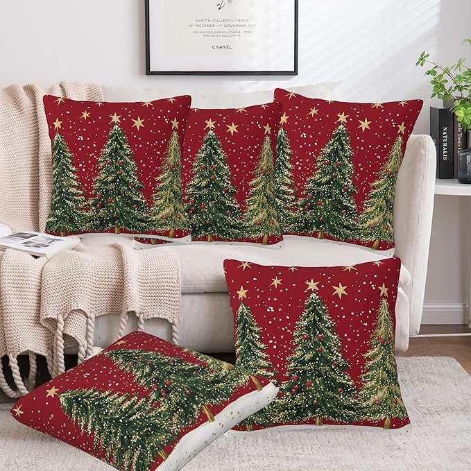 Throw Pillow Covers Christmas Tree Pillow Covers 18x18 Inch Set of 2 Christmas Throw Pillows Decorative Pillow Cases Cushion Covers for Bedroom Livingroom Sofa Farm House