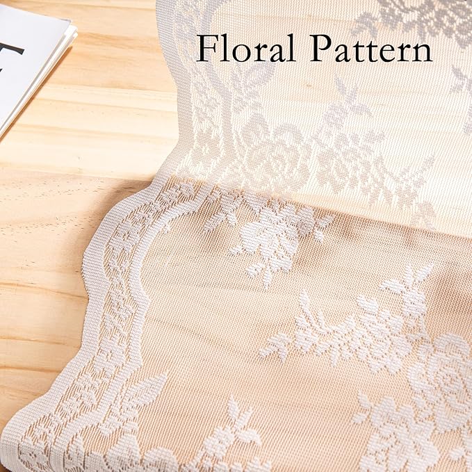 MEETSKY Short Lace Curtains 54 Inches Long Vintage Sheer Kitchen Curtains for Small Windows Back Tab Rod Pocket French Elegant Light Filtering Drapes, 50" W Each Panel, White, Set of 2