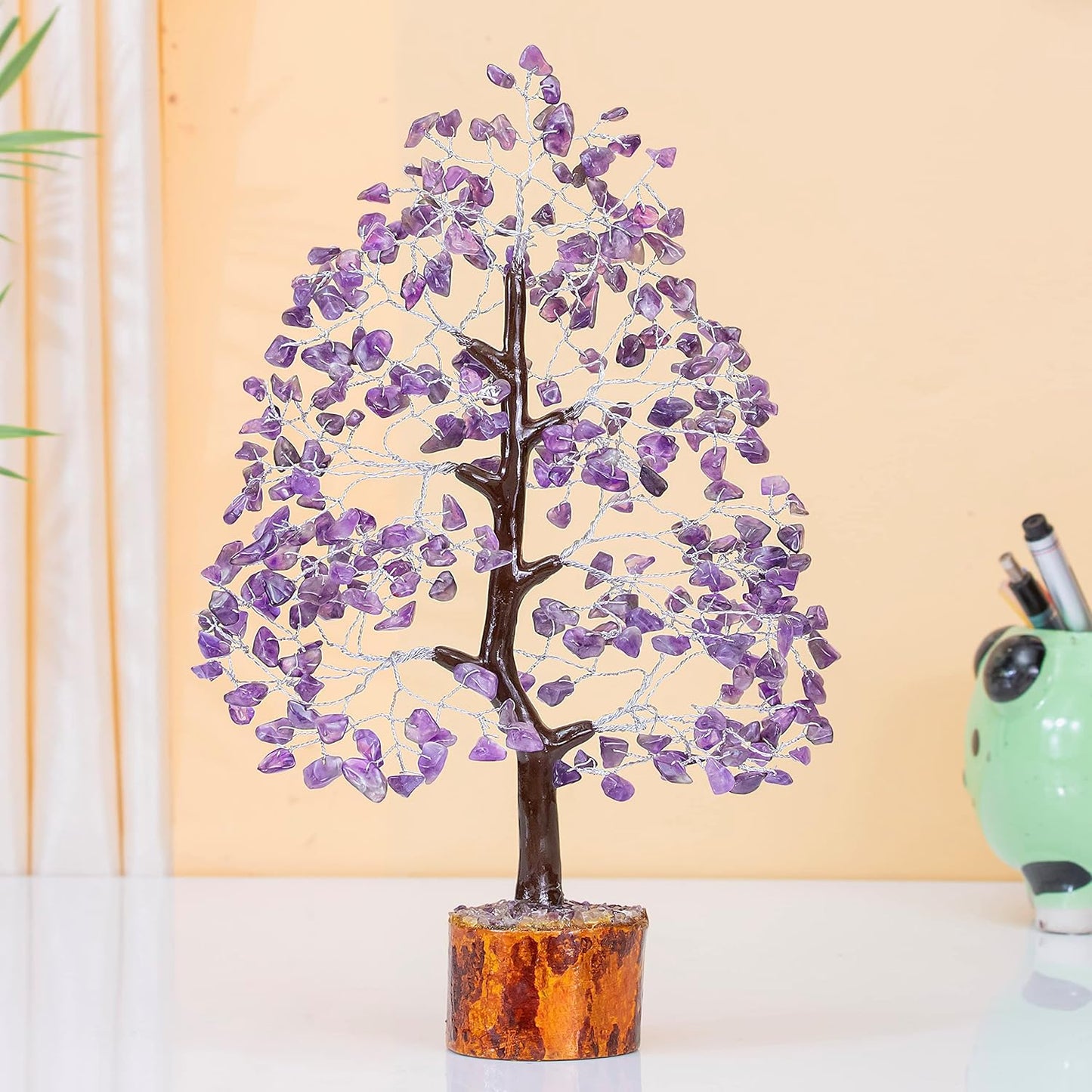 Crocon Amethyst Gemstone Tree Feng Shui Figurine Money Bonsai Good Luck Chakra Balancing Reiki Healing Crystals Decoration Ornament Sculpture Prosperity Table Decor Gift Size 10-12\