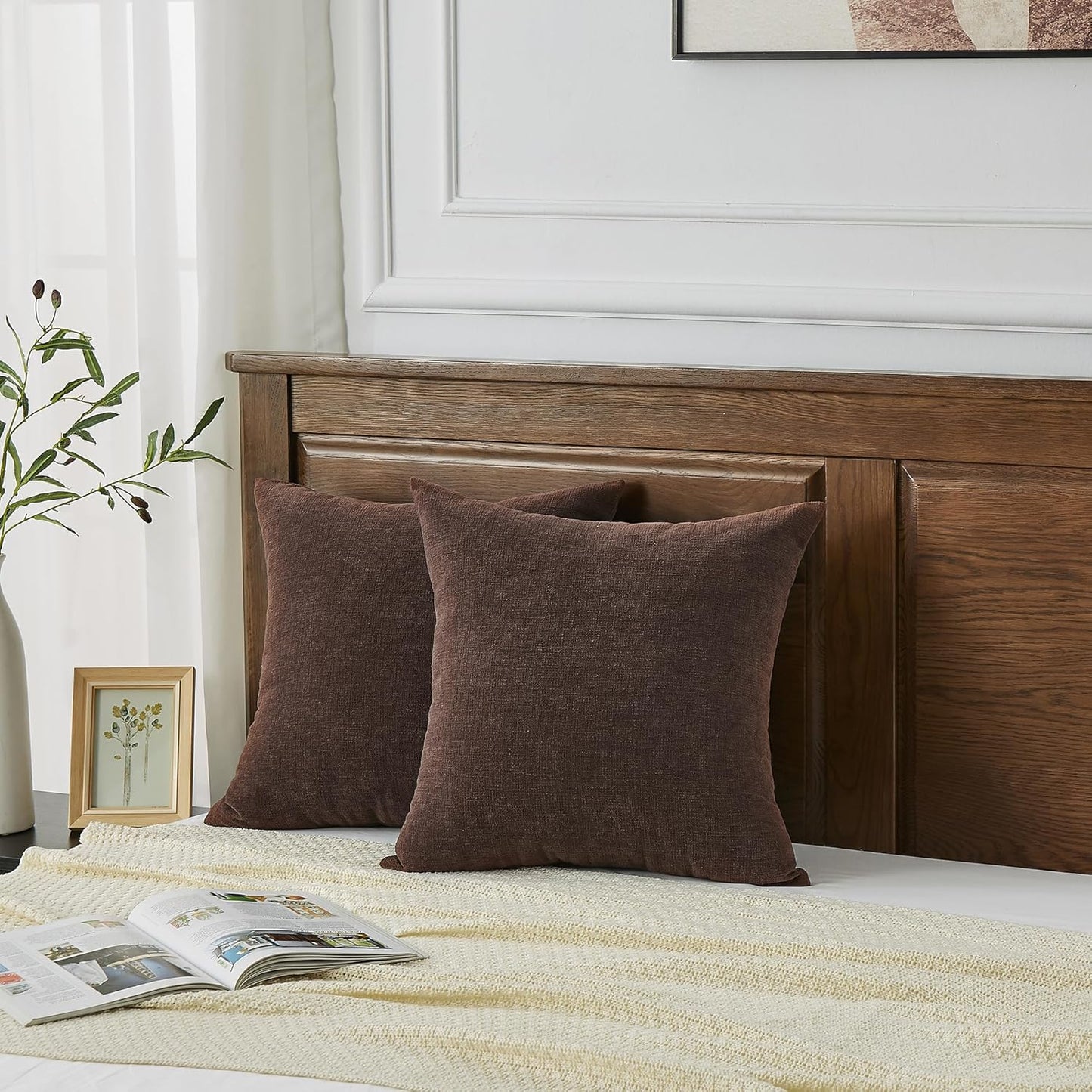 GAWAMAY Decorative Square Throw Pillow Covers 20"x20" Inch Set of 2, Super Soft Chenille Pillows Farmhouse Fall Pillowcase for Living Room Bedroom Sofa Couch Cushion Cover Coffee 50x50cm (No Inserts)