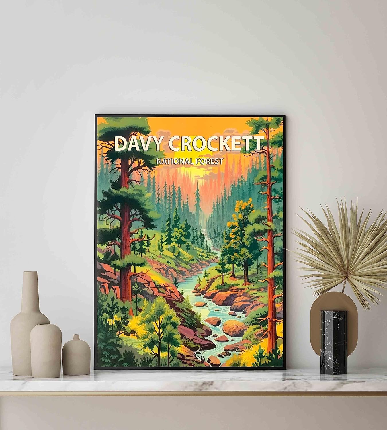 Davy Crockett National Forest Poster Art Print Retro Mountain Wall Art Poster Vintage Decor Nature Recreation Wilderness Wildlife Decoration, Outdoor Adventure Scenic Beauty Artwork. (Davy Crockett