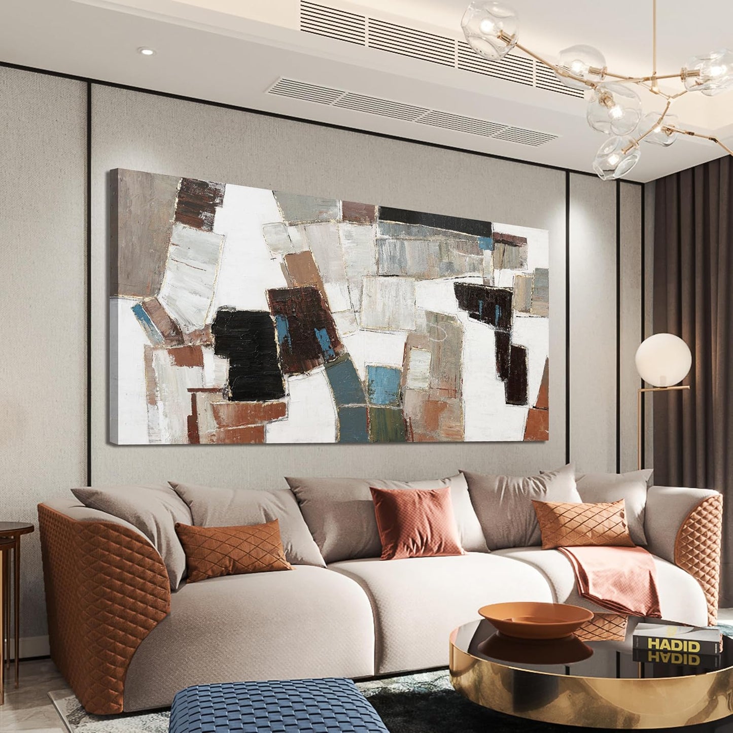 Dimpaga Abstract Wall Art Pictures for Living Room Wall Decor Modern Wall Art Decor Minimalist Geometric Line Artwork for Walls Textured Wall Art Prints Bedroom Office Decor 24"X48"