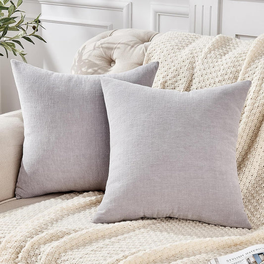 GAWAMAY Decorative Chenille Throw Pillow Covers 26x26 Inch Pack of 2, Soft Square Couch Pillow Cover for Sofa Cushion Living Room Bedroom Oversized Pillowcases Light Grey 66x66cm (ONLY Covers)
