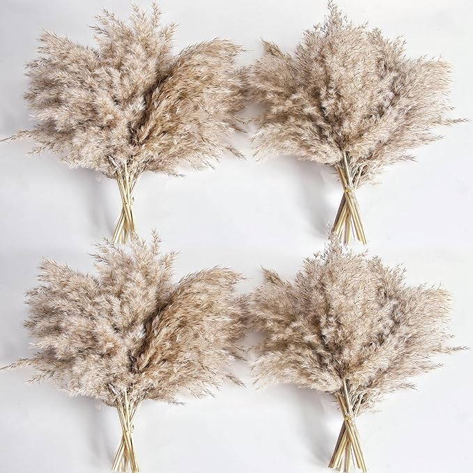 40 PCS Nature Pampas Grass Bouquet Decor - Boho Flowers and Feathers for Centerpieces, Perfect for Floor Vase Fillers, Home Decor, Living Room, and Wedding Decor