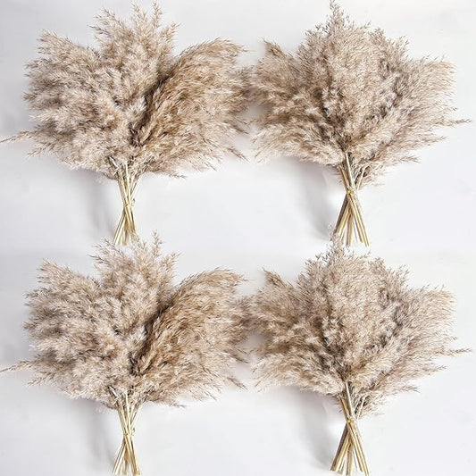 40 PCS Nature Pampas Grass Bouquet Decor - Boho Flowers and Feathers for Centerpieces, Perfect for Floor Vase Fillers, Home Decor, Living Room, and Wedding Decor