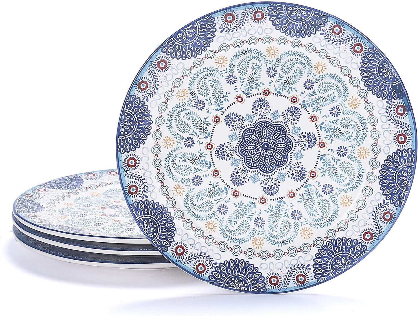 Bico Blue Talavera Dinner Plates Set of 4, 11 Inch Large Ceramic Plates for Pasta, Steak, Stylish Serving Dishes, Microwave and Dishwasher Safe, Gift for Housewarming and Thanksgiving